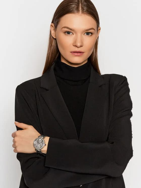 Boîtier Michael Kors MK6658 rond en acier poli, lunette lisse, profil élégant et fin