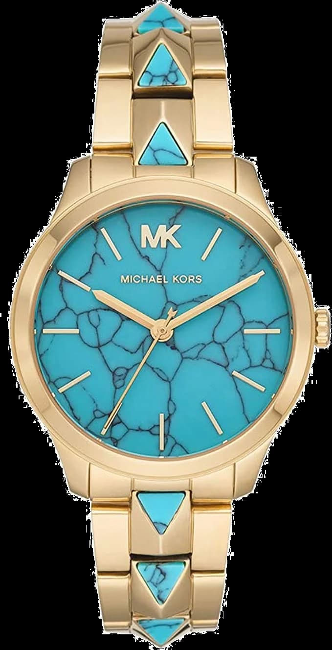 Montre Michael Kors MK6670 avec cadran turquoise et finitions dorées, style chic et moderne