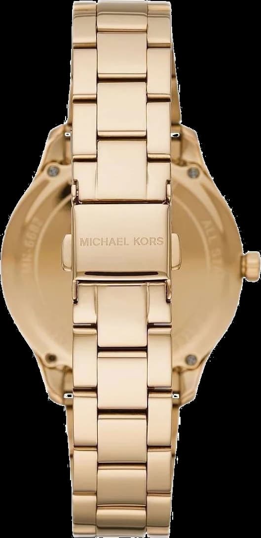 Cadran Michael Kors MK6682 avec cadran blanc gravé de motifs floraux, aiguilles dorées et date à 3h
