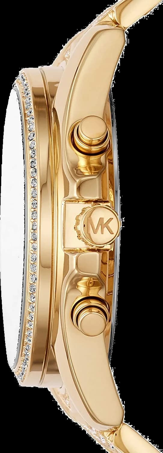 Cadran Michael Kors MK6729 aux index cristal et aiguilles dorées, affichage date à 3h, style luxe féminin