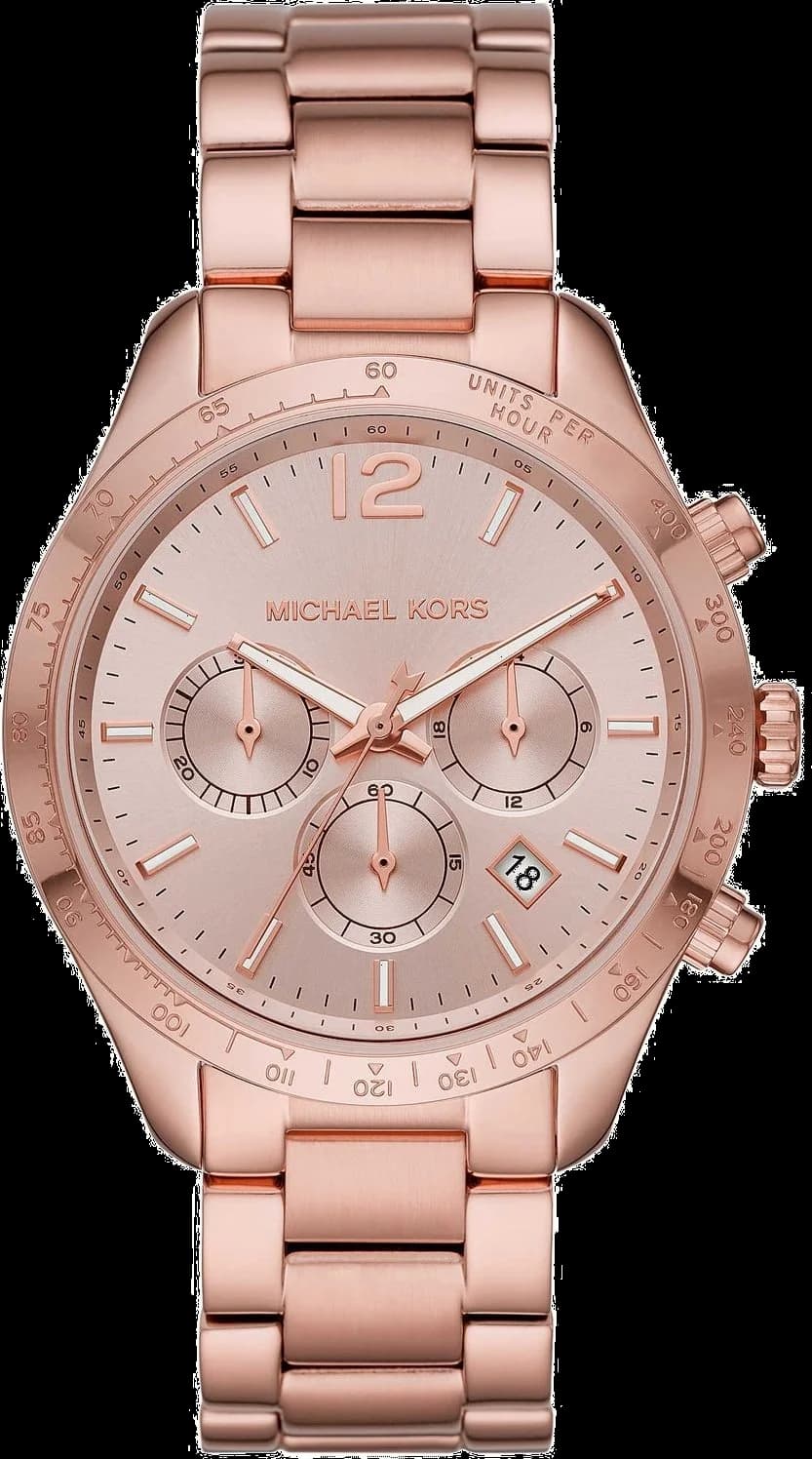 Montre Michael Kors MK6796 avec cadran blanc, aiguilles dorées et trois sous-cadrans chronographe