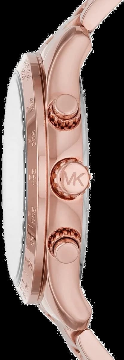 Cadran Michael Kors MK6796 détail des index bâtons dorés, aiguilles dauphine et guichet date à 4h