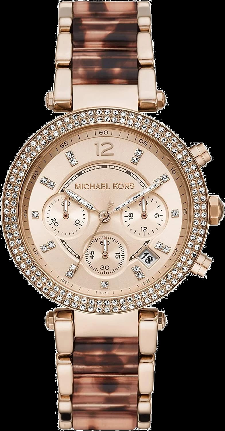 Montre Michael Kors MK6832 avec cadran doré soleil et index bâtons, style chic