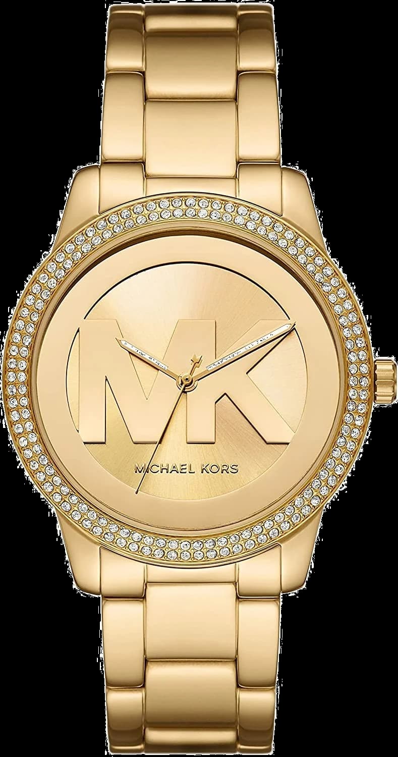 Montre Michael Kors MK6879 avec cadran blanc nacré et finitions dorées, style élégant intemporel