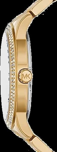 Cadran Michael Kors MK6879 au cadran blanc à index bâtons et aiguilles dorées, date à 3h