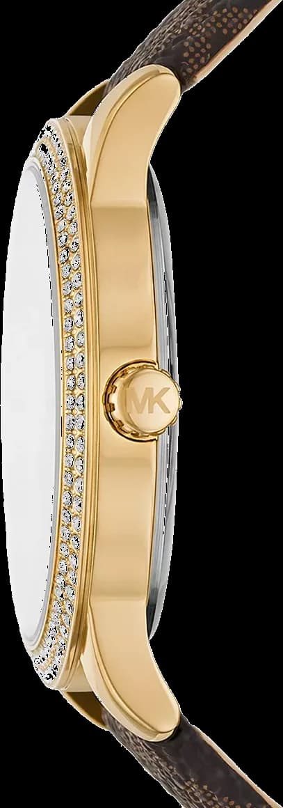 Bracelet Michael Kors MK6966 en cuir marron avec coutures contrastées, boucle ardillon dorée, aspect vintage et élégant