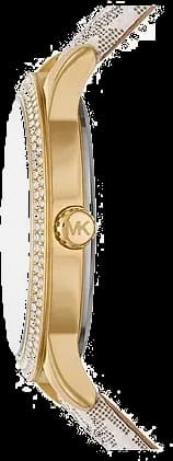Bracelet Michael Kors MK6967 en cuir brun imprimé logo MK, boucle ardillon dorée