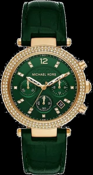Montre Michael Kors MK6985 au cadran vert soleil et boîtier doré, style chic et moderne pour femme