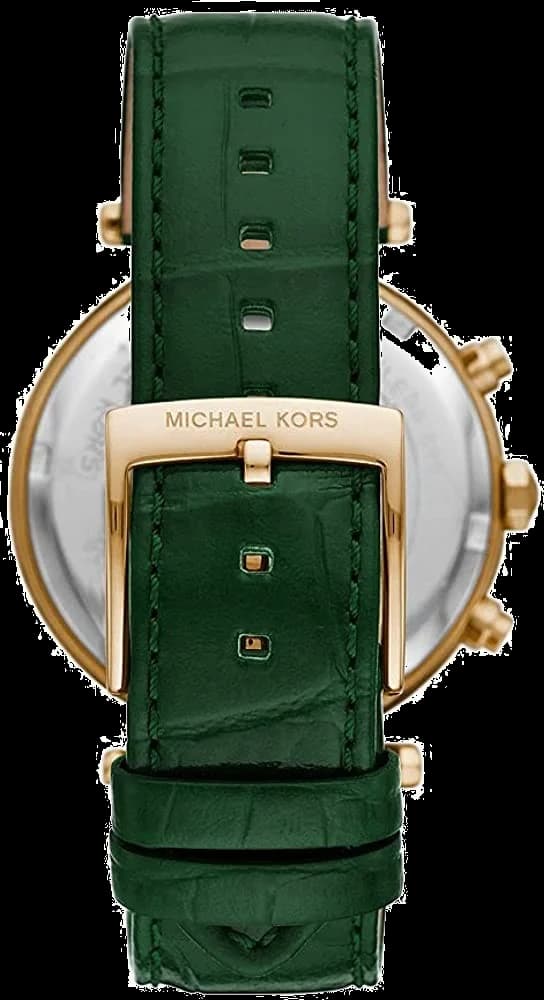 Cadran Michael Kors MK6985 au vert dégradé avec index dorés et aiguilles fines, date à 3h