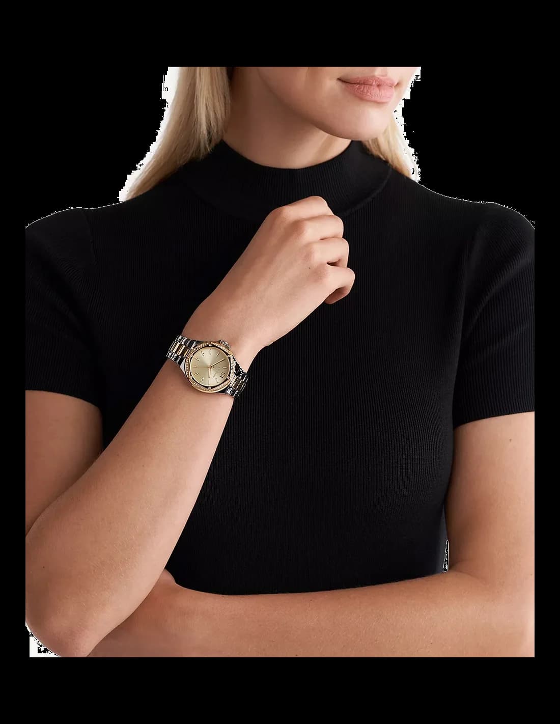 Montre femme Michael Kors Lennox MK6988 cadran doré bracelet en acier inoxydable bicolore vue 4