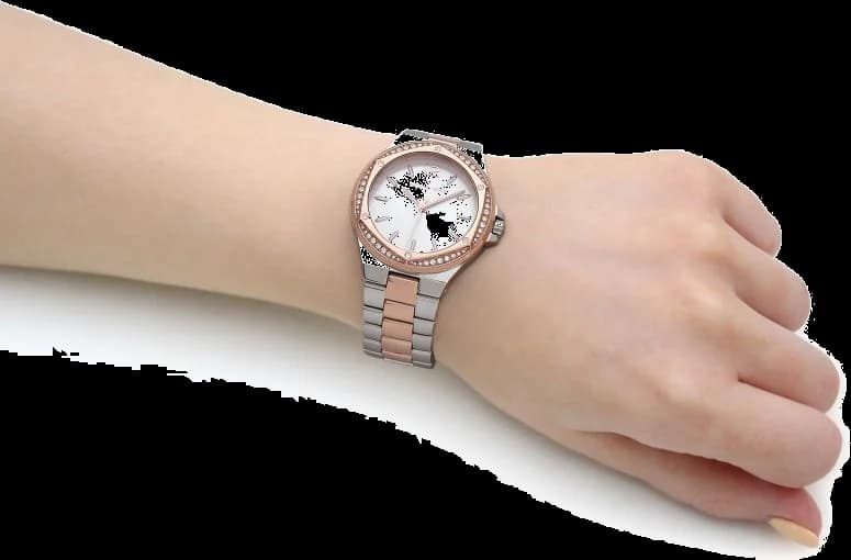 Boîtier Michael Kors MK6989 en acier inoxydable bicolore, lunette lisse, profil fin