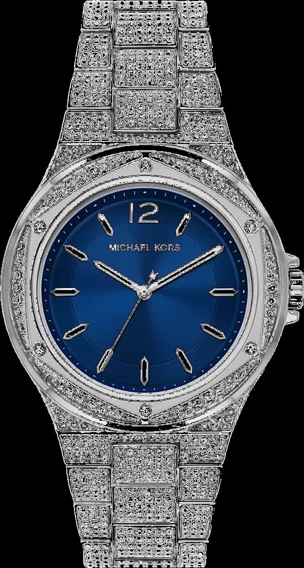Montre Michael Kors MK6990 avec cadran bleu pavé de cristaux et bracelet scintillant, style élégant et féminin