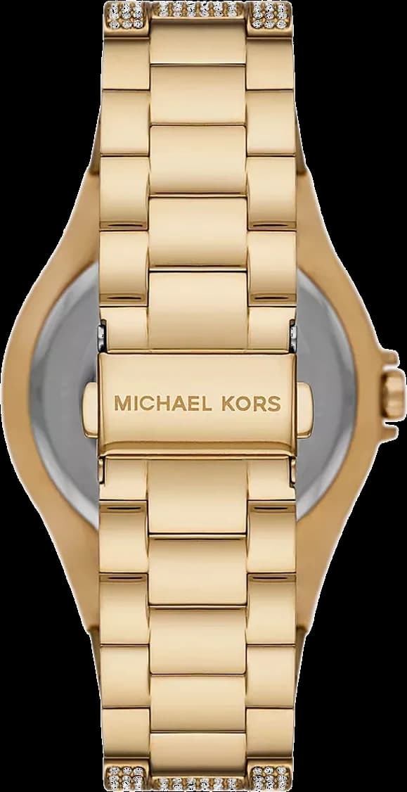 Cadran Michael Kors MK6991 avec index baguettes scintillants, aiguilles dorées et complications date à 3h, luxe raffiné