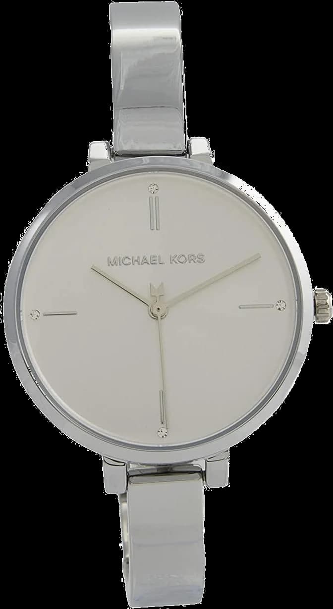 Cadran Michael Kors MK7120 avec index bâtons et chiffres romains, date à 3h et mouvement quartz