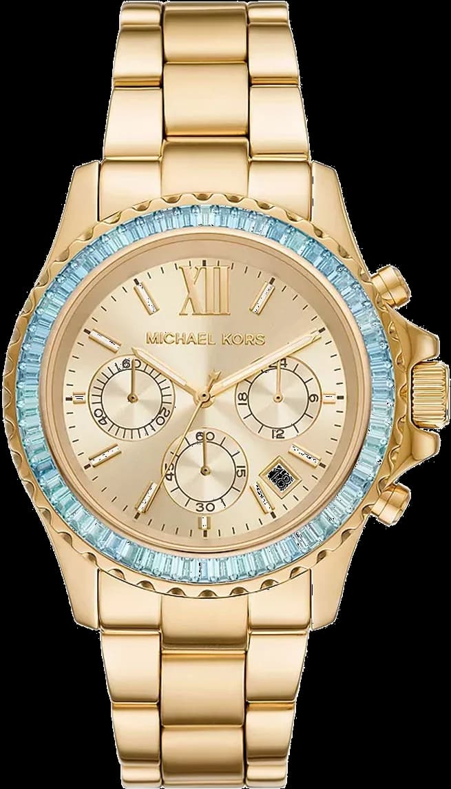 Montre Michael Kors MK7210 au cadran doré avec cristaux, aiguilles et index dorés, style luxueux