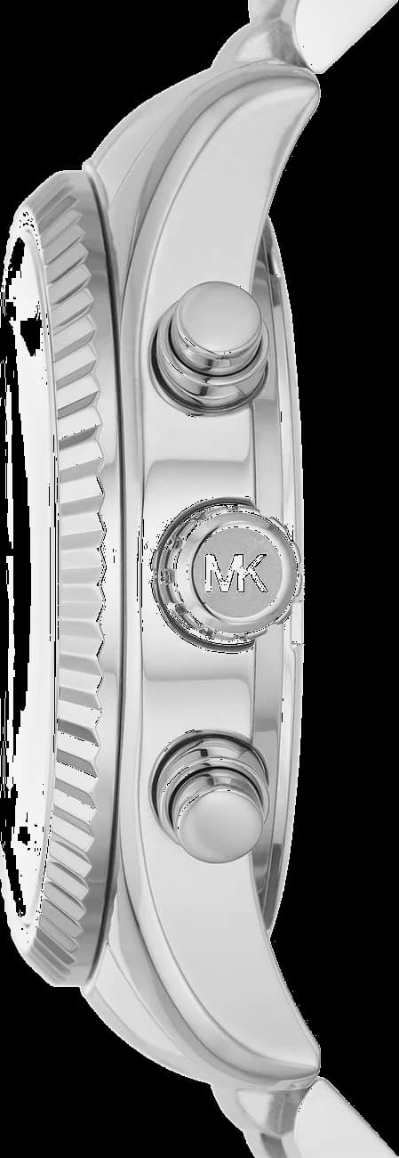 Cadran Michael Kors MK7215 au cadran noir soleillé, index bâtons argentés et aiguilles dauphine, date à 3h, design épuré
