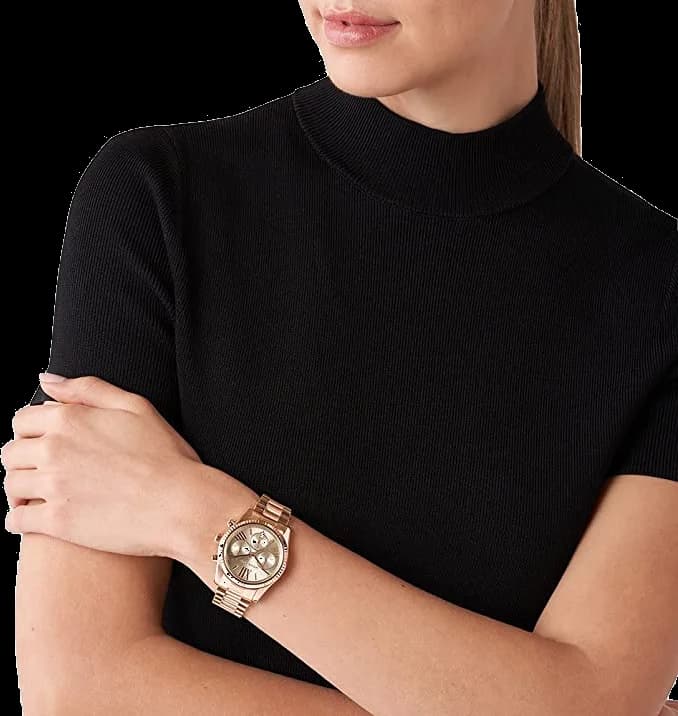 Boîtier Michael Kors MK7217 rond en acier or rose de 38mm, verre minéral, étanche 50m