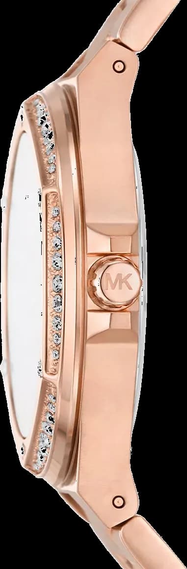 Bracelet Michael Kors MK7233 en acier inoxydable doré rose, maillons polis et satinés, fermoir déployant double sécurité
