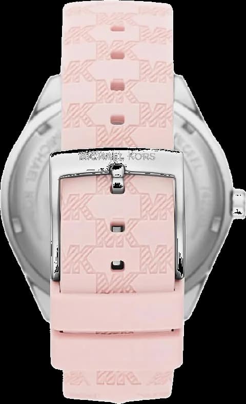 Bracelet Michael Kors MK7268 en silicone rose gaufré texturé, fermoir boucle ardillon, confortable