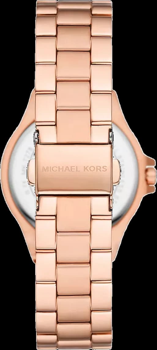 Cadran Michael Kors MK7279 au design moderne, cristaux sertis autour du cadran, aiguilles dorées et index discrets pour un éclat subtil