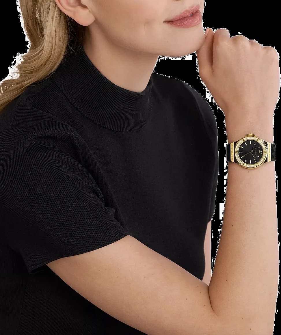 Boîtier Michael Kors MK7281 rond en acier inoxydable noir brossé et verre minéral protecteur