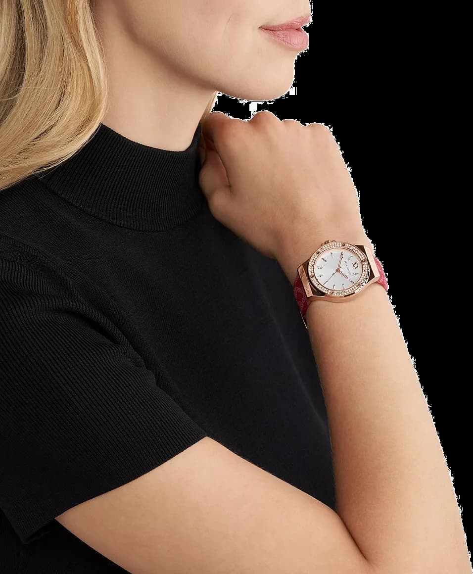 Cadran Michael Kors MK7308 blanc avec index dorés et aiguilles bâtons, date à 3h