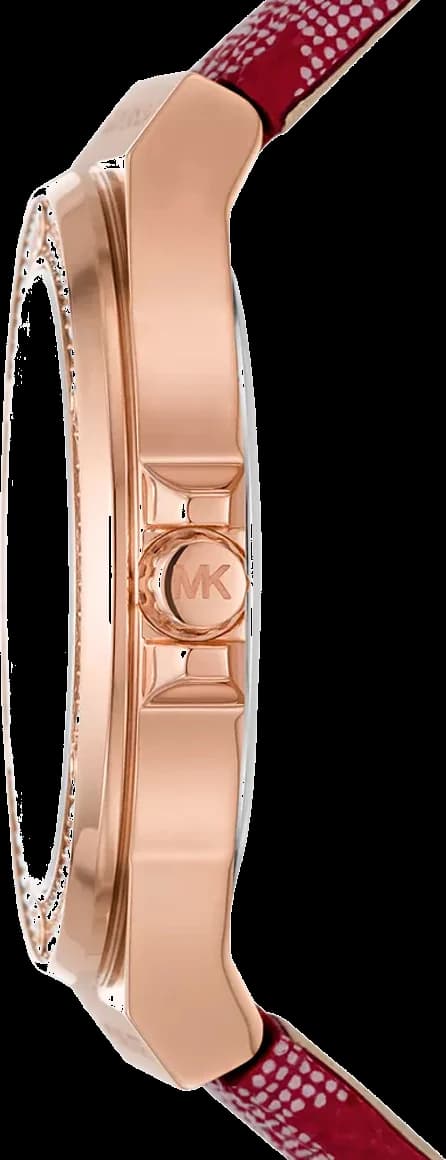 Boîtier Michael Kors MK7308 en acier doré de forme ronde, lunette lisse, verre minéral