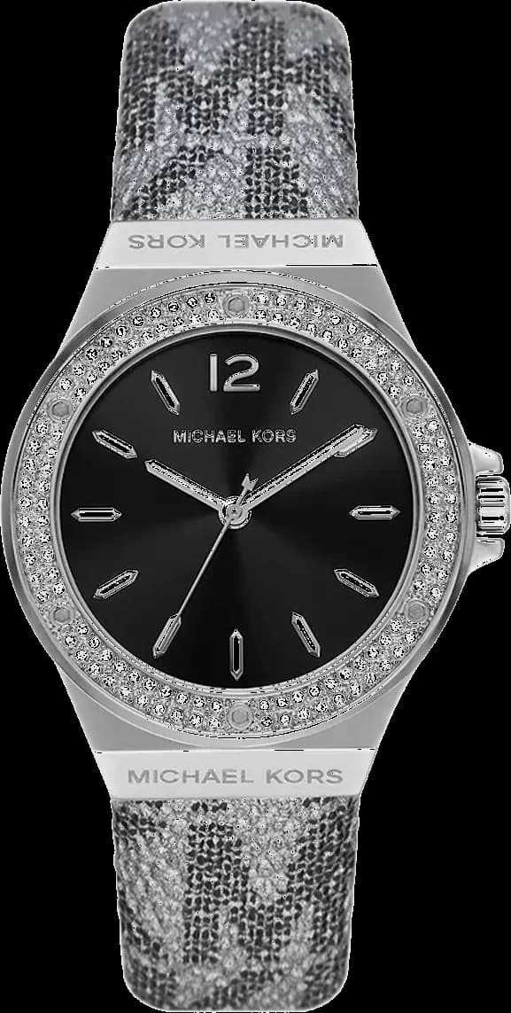 Montre Michael Kors MK7309 avec cadran soleil noir et aiguilles dorées, style chic et intemporel
