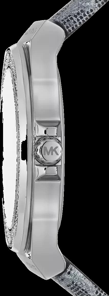 Bracelet Michael Kors MK7309 en cuir noir imprimé MK, boucle ardillon dorée, confort et élégance