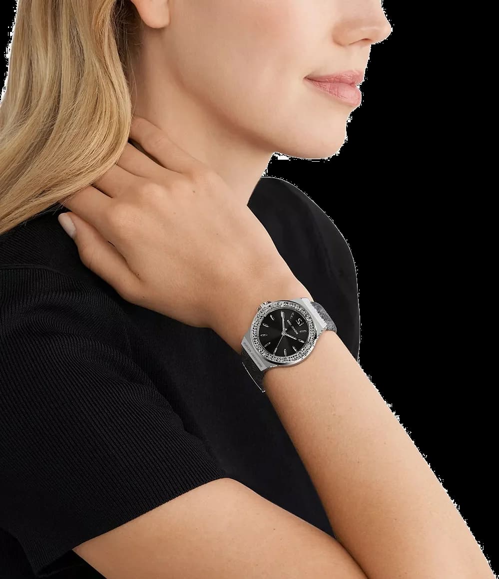 Boîtier Michael Kors MK7309 rond en acier doré 38mm, lunette lisse, verre minéral, profil fin