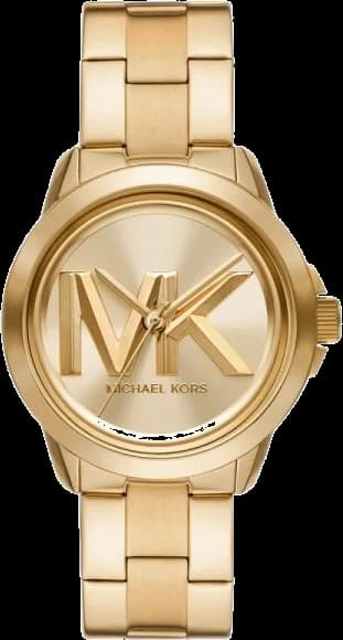 Montre Michael Kors MK7317 au cadran doré soleil avec logo MK et aiguilles dorées, style chic et féminin