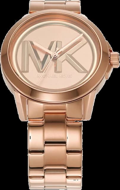 Cadran Michael Kors MK7318 présentant index appliqués dorés, aiguilles bâton et date à 3h, lisibilité élégante