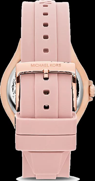 Bracelet Michael Kors MK7334 en silicone rose souple, boucle déployante argentée, confort et durabilité