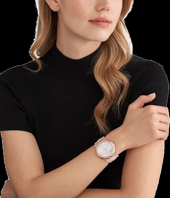 Boîtier Michael Kors MK7334 en acier inoxydable argenté, lunette lisse, profil fin et épuré