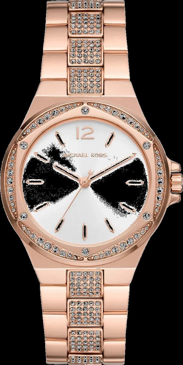 Montre Michael Kors MK7362 avec cadran noir soleillé et boîtier acier doré rose, style chic et élégant