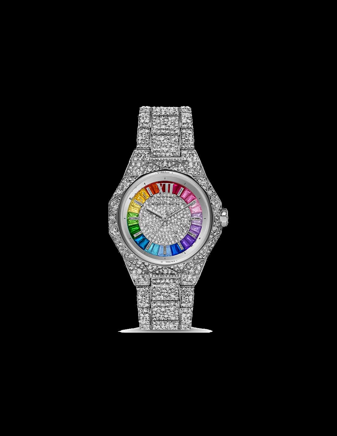 Montre Michael Kors MK7365LE avec cadran Raquel Rainbow Pavé et finitions dorées, style luxe contemporain