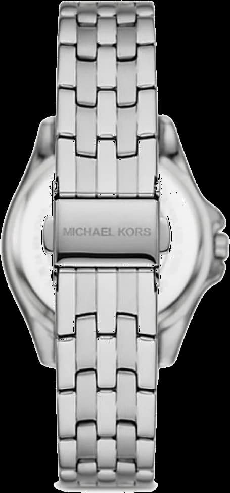 Cadran Michael Kors MK7368 au cadran blanc avec index baguettes dorés, aiguilles dorées et cristaux multicolores sur la lunette