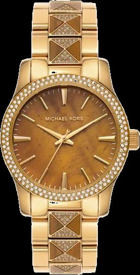 Montre Michael Kors MK7389 au cadran marron soleil, aiguilles dorées et index bâtons, style chic intemporel