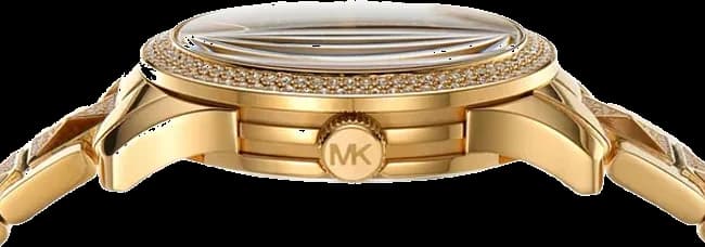 Cadran Michael Kors MK7389 avec index appliqués et aiguilles dorées, guichet date à 3h, design épuré et lisible
