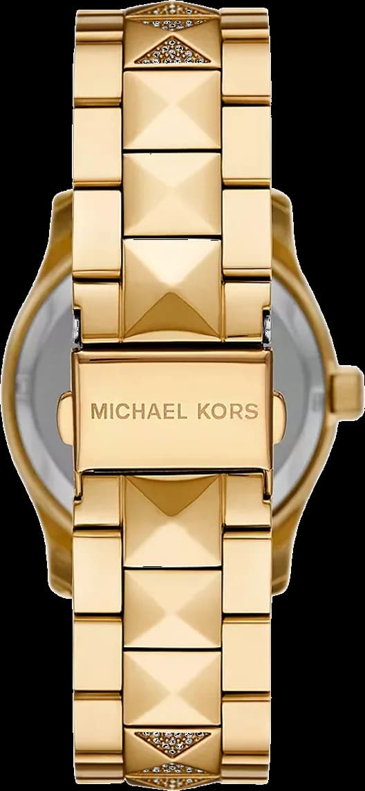 Cadran Michael Kors MK7390 vert avec index scintillants et aiguilles dorées, cristaux sur la lunette