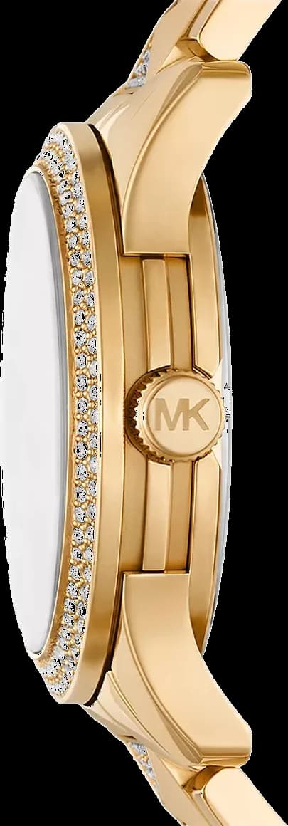 Bracelet Michael Kors MK7390 en acier inoxydable doré et cuir vert, fermoir déployant