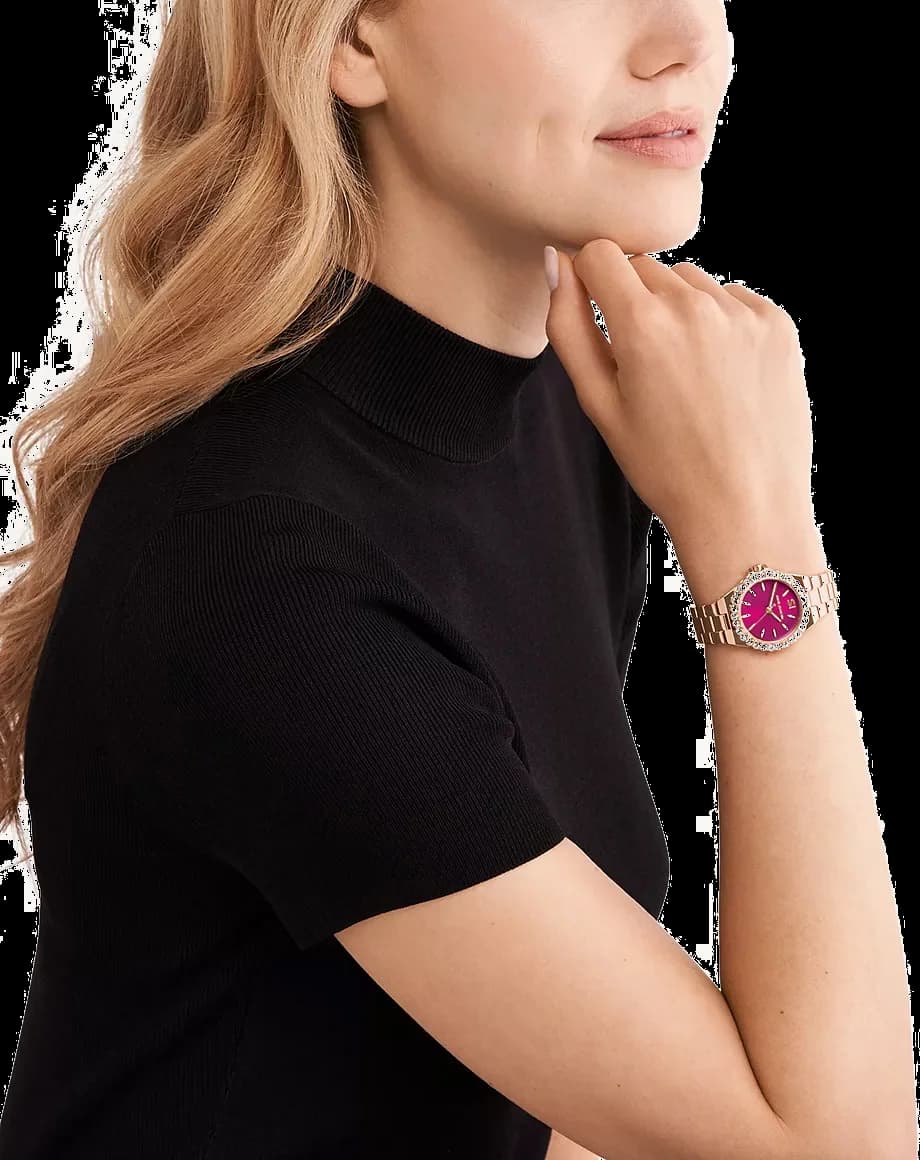 Boîtier Michael Kors MK7396 rond en acier inoxydable bicolore, lunette lisse, verre minéral et couronne crantée
