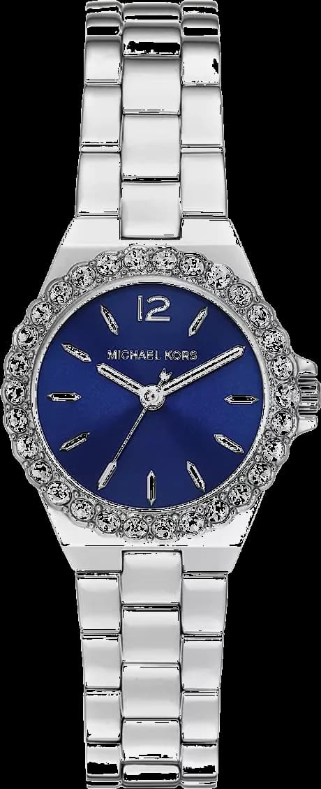 Montre Michael Kors MK7397 au cadran bleu soleil, aiguilles dorées et index bâtons pour un style chic et lumineux
