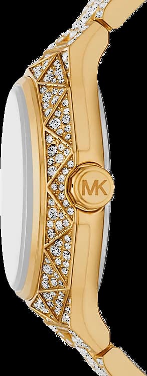 Cadran Michael Kors MK7398 avec index dorés, aiguilles bâton et guichet date à 3h, élégance intemporelle