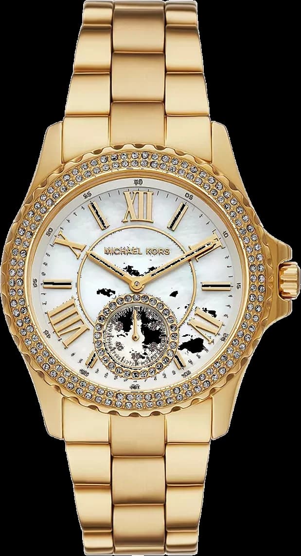Montre Michael Kors MK7401 au cadran blanc nacré avec index dorés et aiguilles bâtons, style chic et féminin