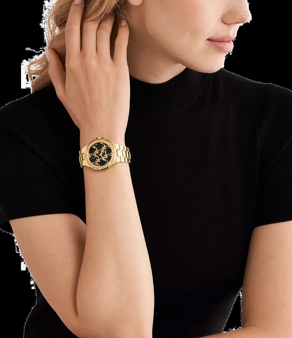Boîtier Michael Kors MK7404 rond en acier doré de 40 mm, lunette lisse, profil fin et raffiné