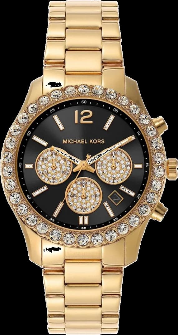 Montre Michael Kors MK7414 cadran noir soleil avec index bâtons et aiguilles argentées, style moderne et sportif