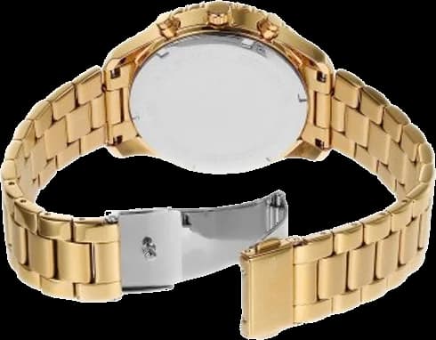 Cadran Michael Kors MK7414 affiche compteurs chronographe trois sous-cadrans noirs, date à 4h30, aiguilles lumineuses
