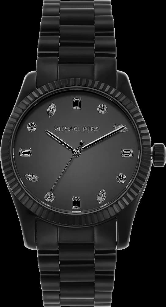 Montre Michael Kors MK7442 avec cadran noir et cristaux, acier inoxydable, style chic et glamour