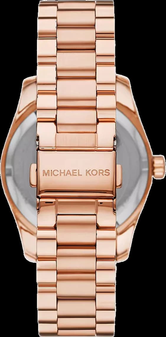 Cadran Michael Kors MK7444 pavé de cristaux scintillants, aiguilles dorées, index cristaux, guichet date à 3h, style raffiné